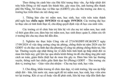 Thông báo về việc cho học sinh nghỉ học do ấp thấp nhiệt đới